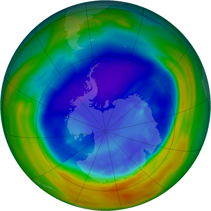 Antarctic ozone map for 03 September 2005